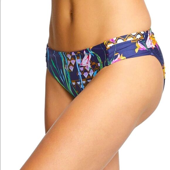 New. Trina Turk tropical bikini bottoms. Runs small. Navy, purple, gold, & pink. - Picture 3 of 8